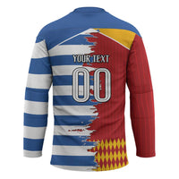 Custom Greece Spain Cultural Half Flag Hockey Jersey Scratch Style