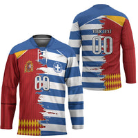 Custom Greece Spain Cultural Half Flag Hockey Jersey Scratch Style