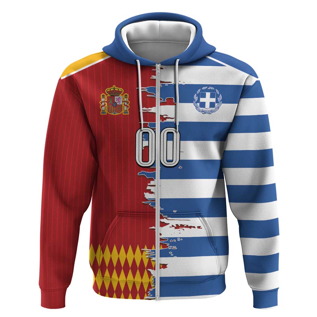 Custom Greece Spain Cultural Half Flag Hoodie Scratch Style