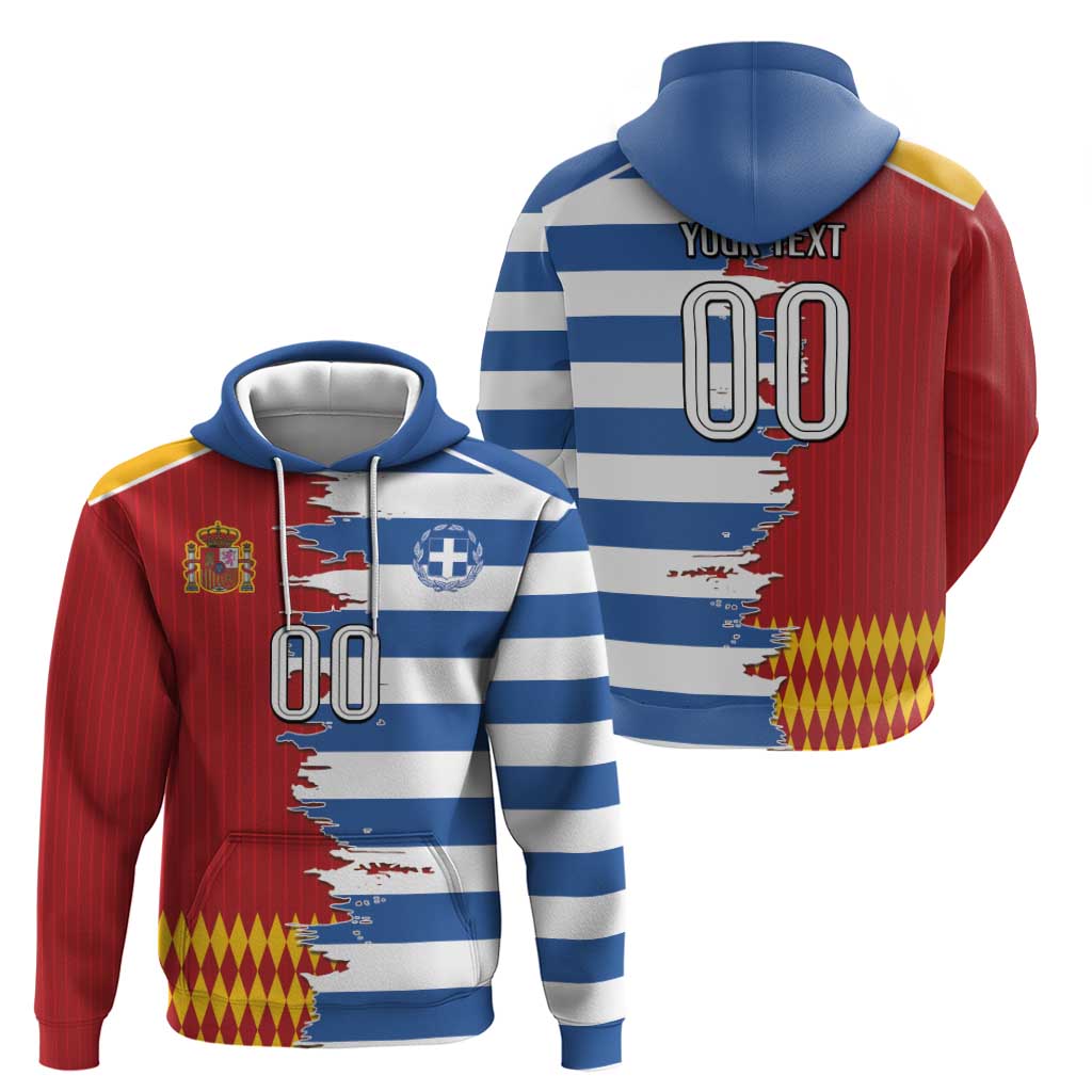 Custom Greece Spain Cultural Half Flag Hoodie Scratch Style