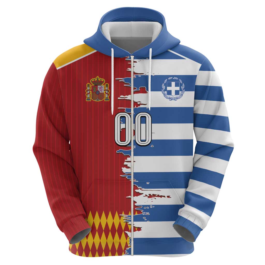 Custom Greece Spain Cultural Half Flag Hoodie Scratch Style