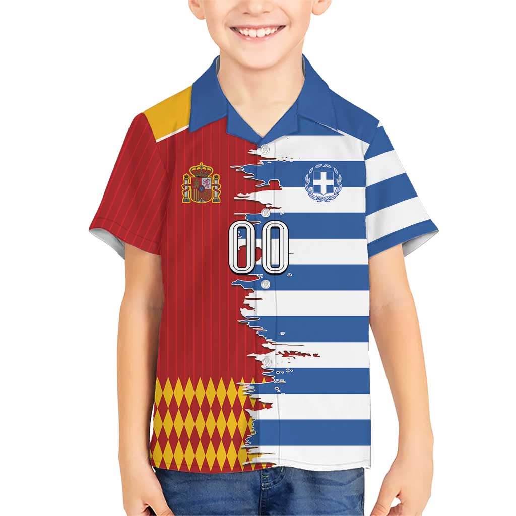Custom Greece Spain Cultural Half Flag Kid Hawaiian Shirt Scratch Style