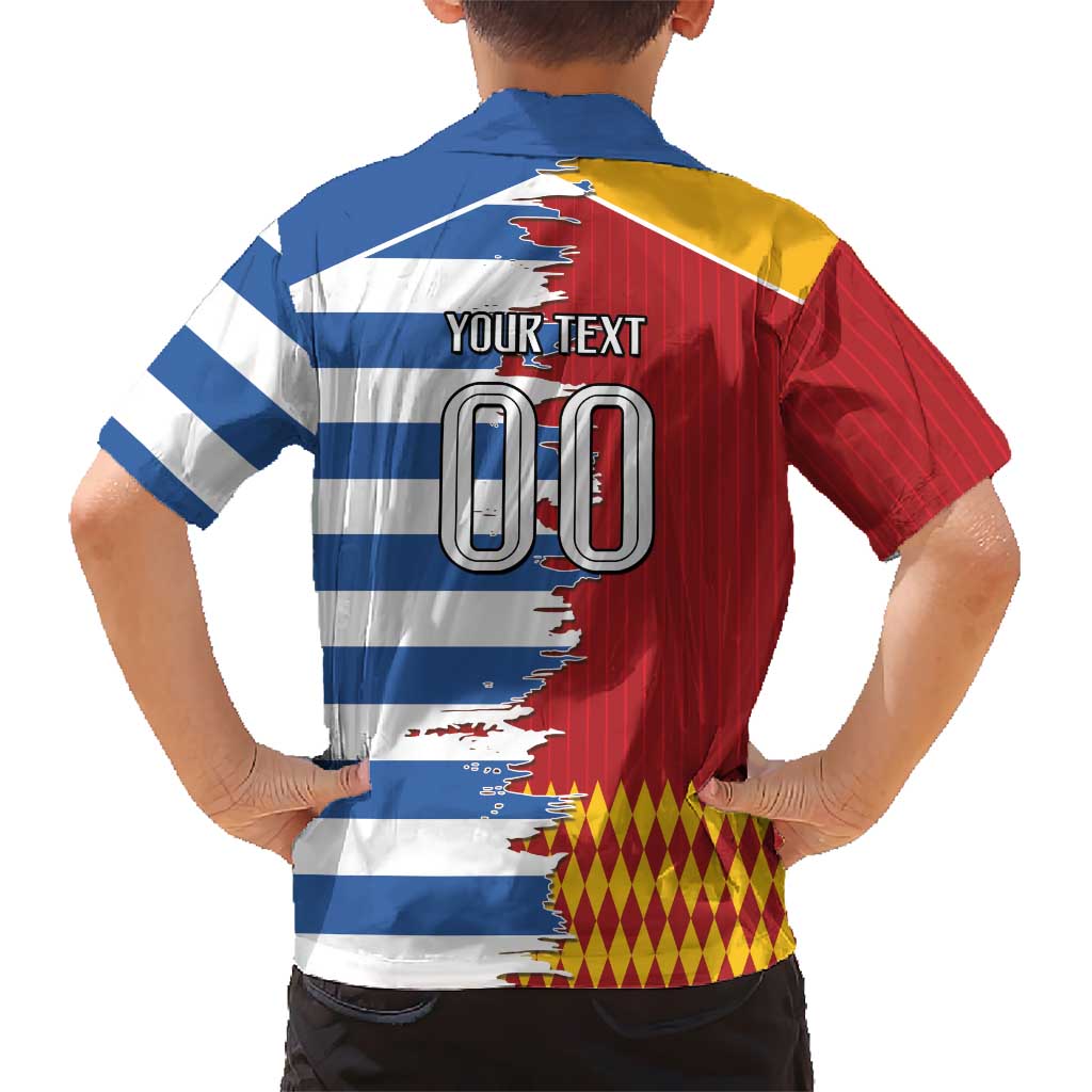 Custom Greece Spain Cultural Half Flag Kid Hawaiian Shirt Scratch Style