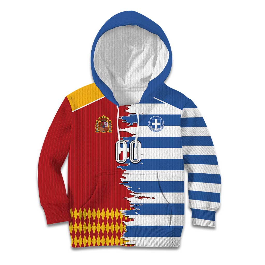 Custom Greece Spain Cultural Half Flag Kid Hoodie Scratch Style