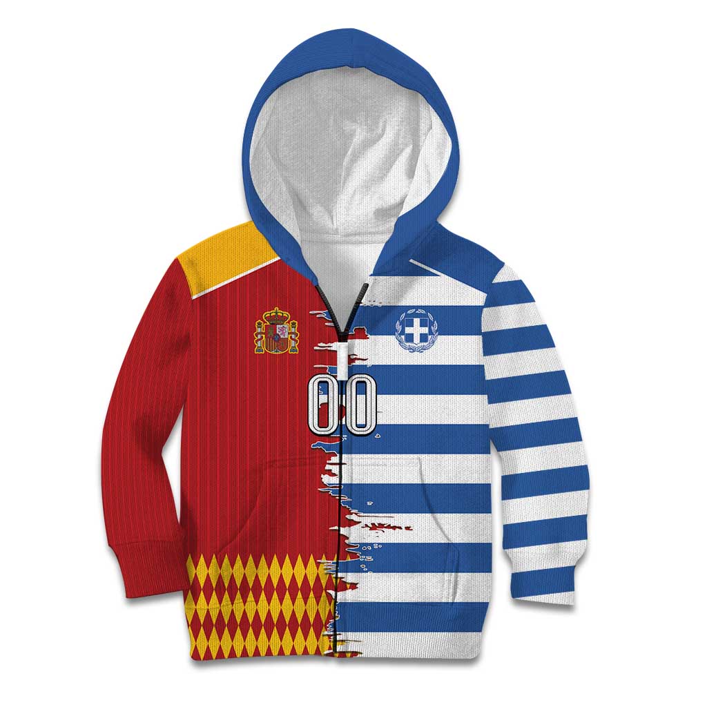 Custom Greece Spain Cultural Half Flag Kid Hoodie Scratch Style