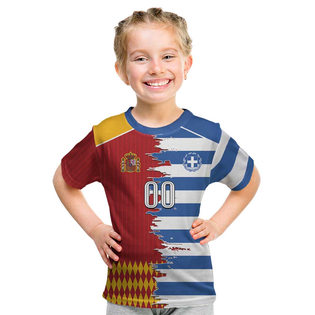 Custom Greece Spain Cultural Half Flag Kid T Shirt Scratch Style