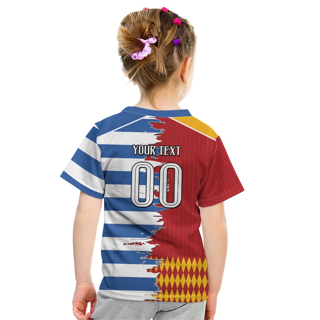 Custom Greece Spain Cultural Half Flag Kid T Shirt Scratch Style