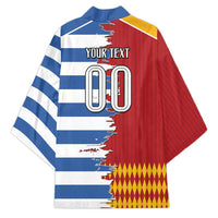 Custom Greece Spain Cultural Half Flag Kimono Scratch Style