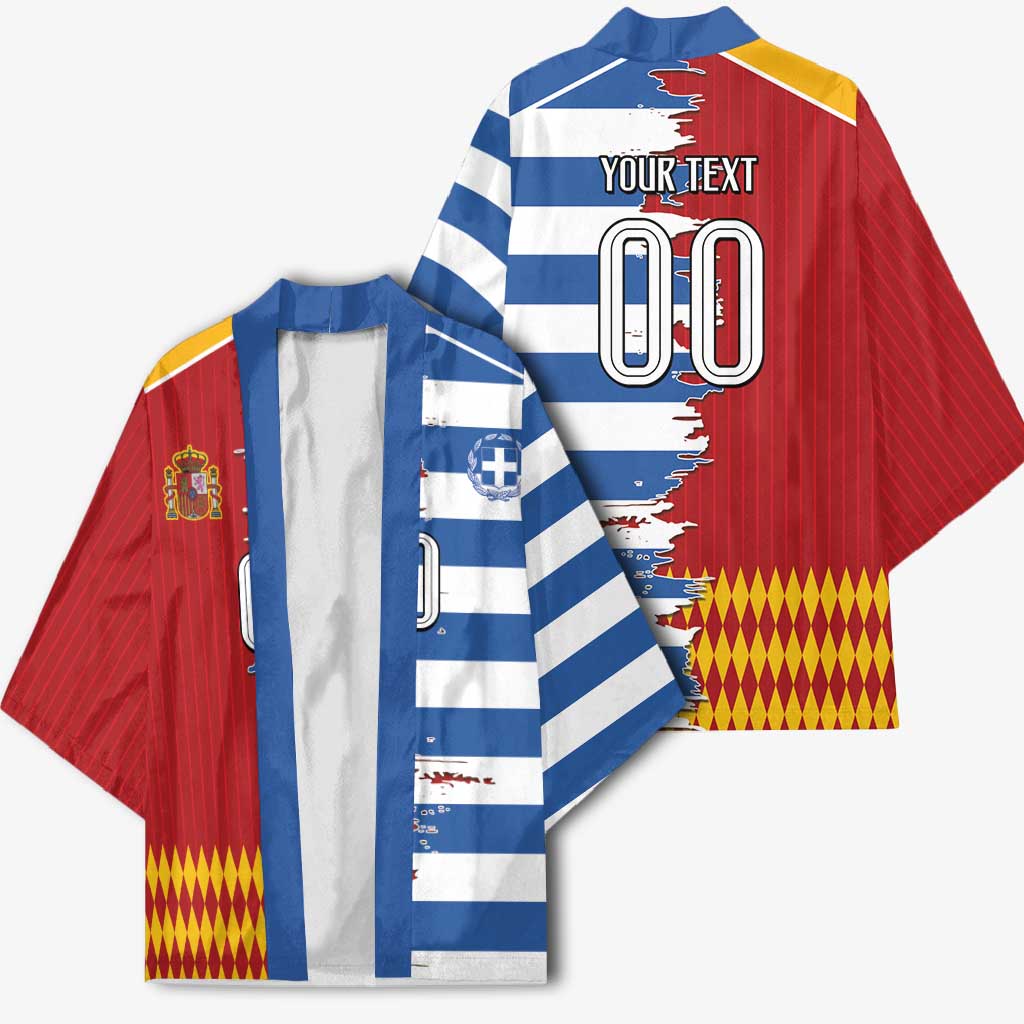 Custom Greece Spain Cultural Half Flag Kimono Scratch Style