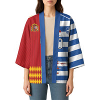 Custom Greece Spain Cultural Half Flag Kimono Scratch Style
