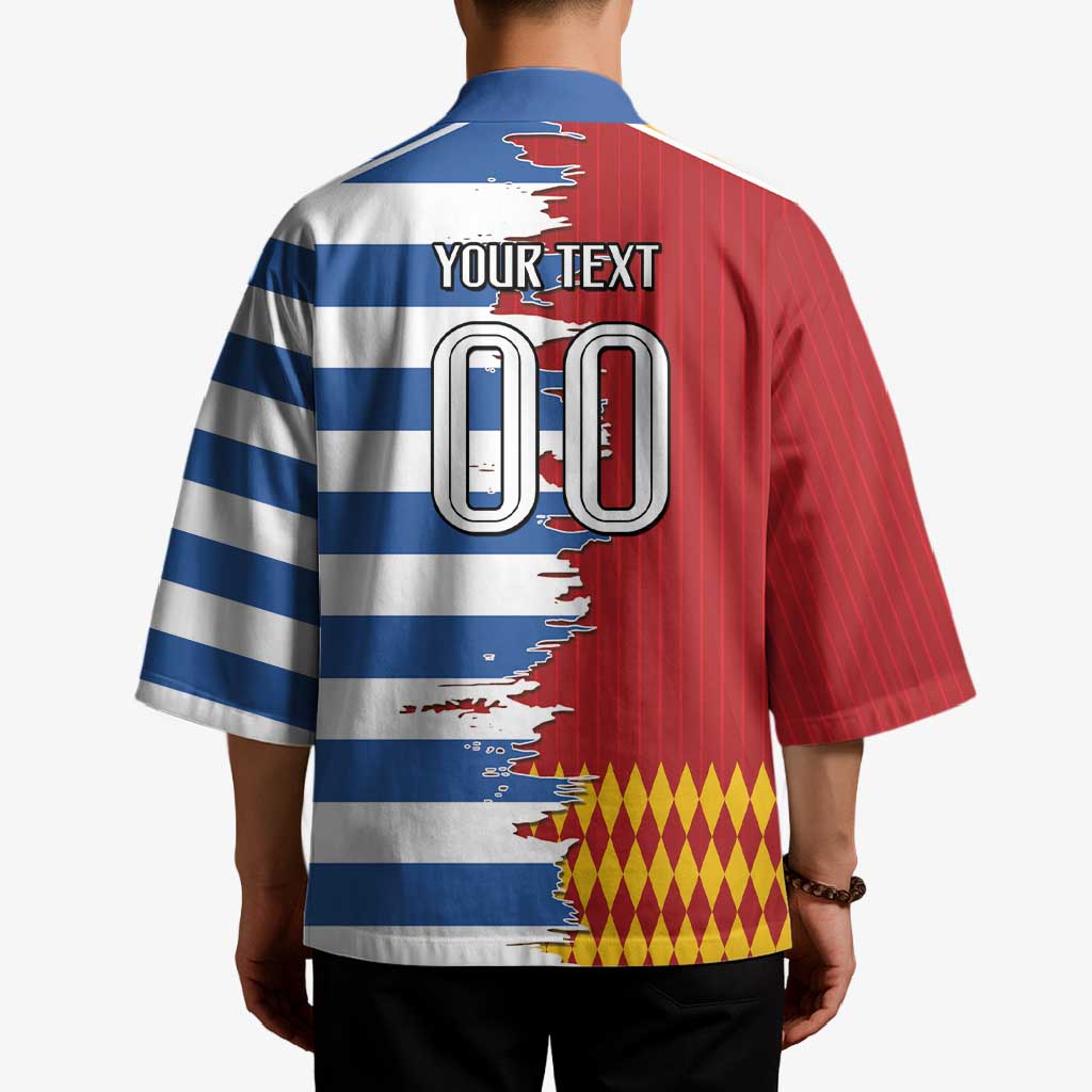 Custom Greece Spain Cultural Half Flag Kimono Scratch Style