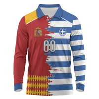 Custom Greece Spain Cultural Half Flag Long Sleeve Polo Shirt Scratch Style