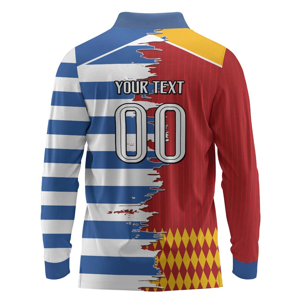 Custom Greece Spain Cultural Half Flag Long Sleeve Polo Shirt Scratch Style