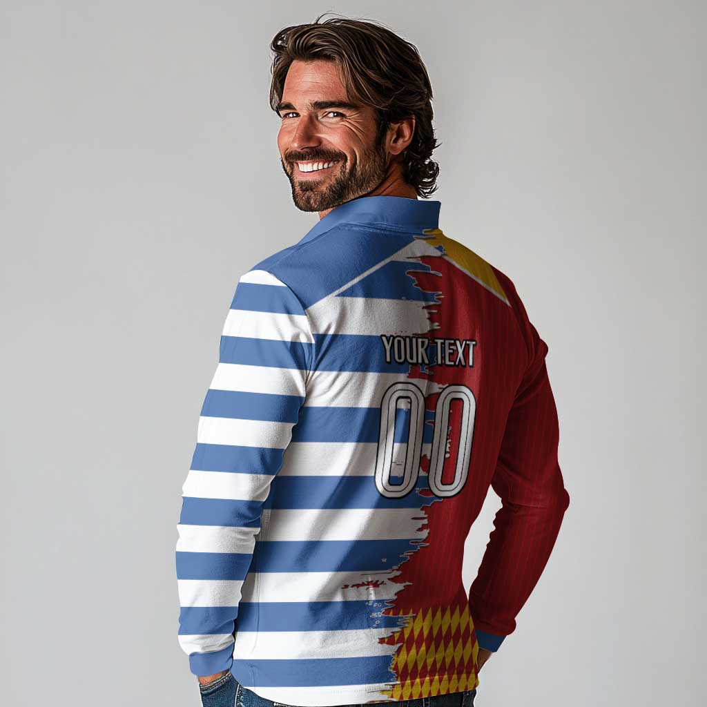 Custom Greece Spain Cultural Half Flag Long Sleeve Polo Shirt Scratch Style