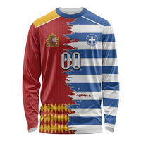 Custom Greece Spain Cultural Half Flag Long Sleeve Shirt Scratch Style