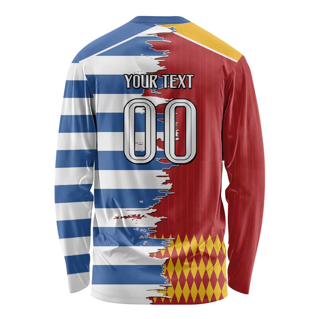 Custom Greece Spain Cultural Half Flag Long Sleeve Shirt Scratch Style