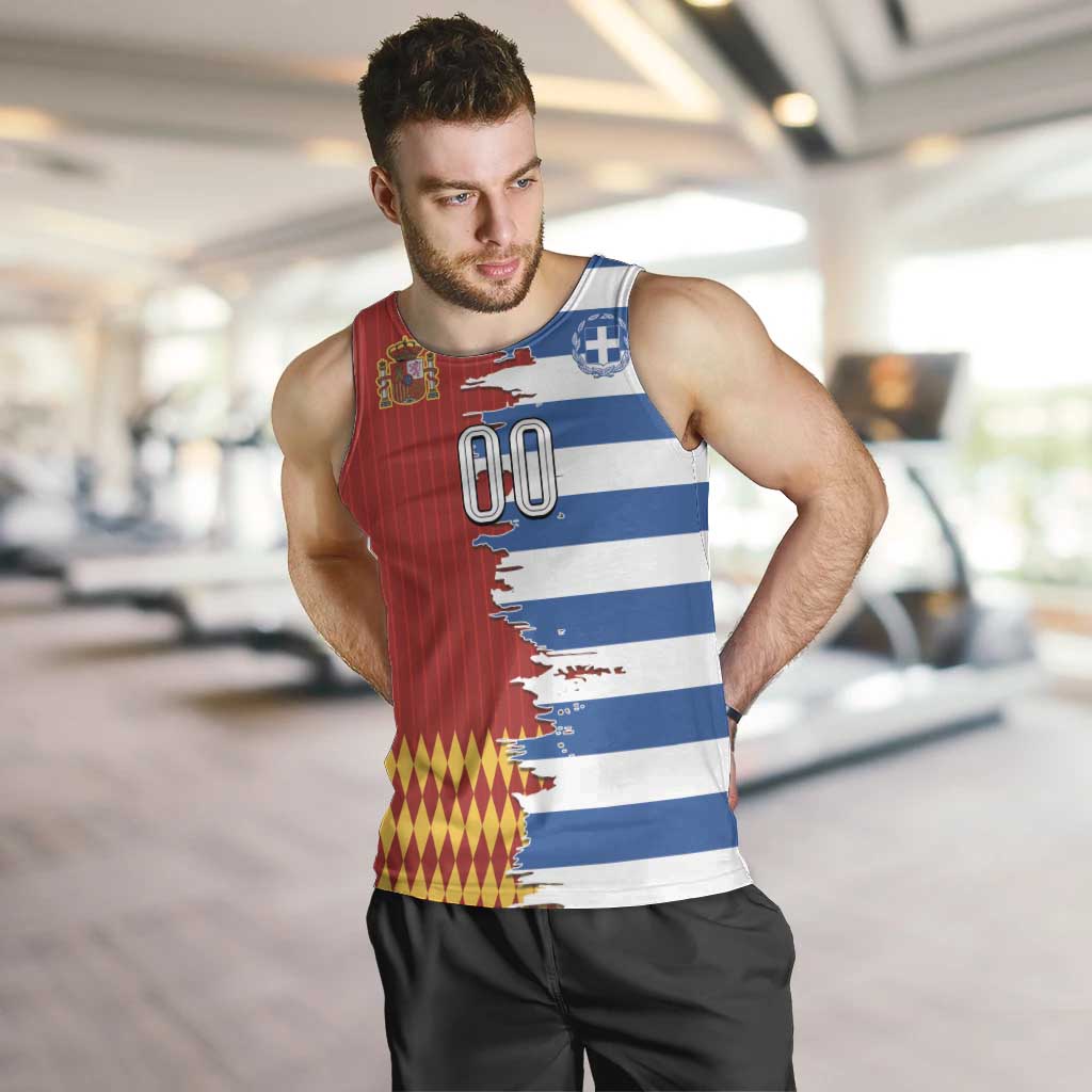 Custom Greece Spain Cultural Half Flag Men Tank Top Scratch Style