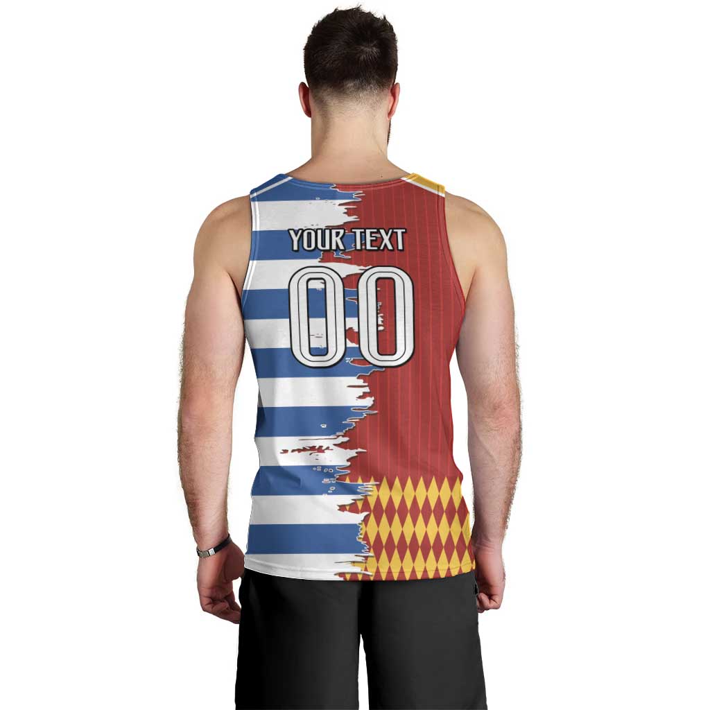 Custom Greece Spain Cultural Half Flag Men Tank Top Scratch Style