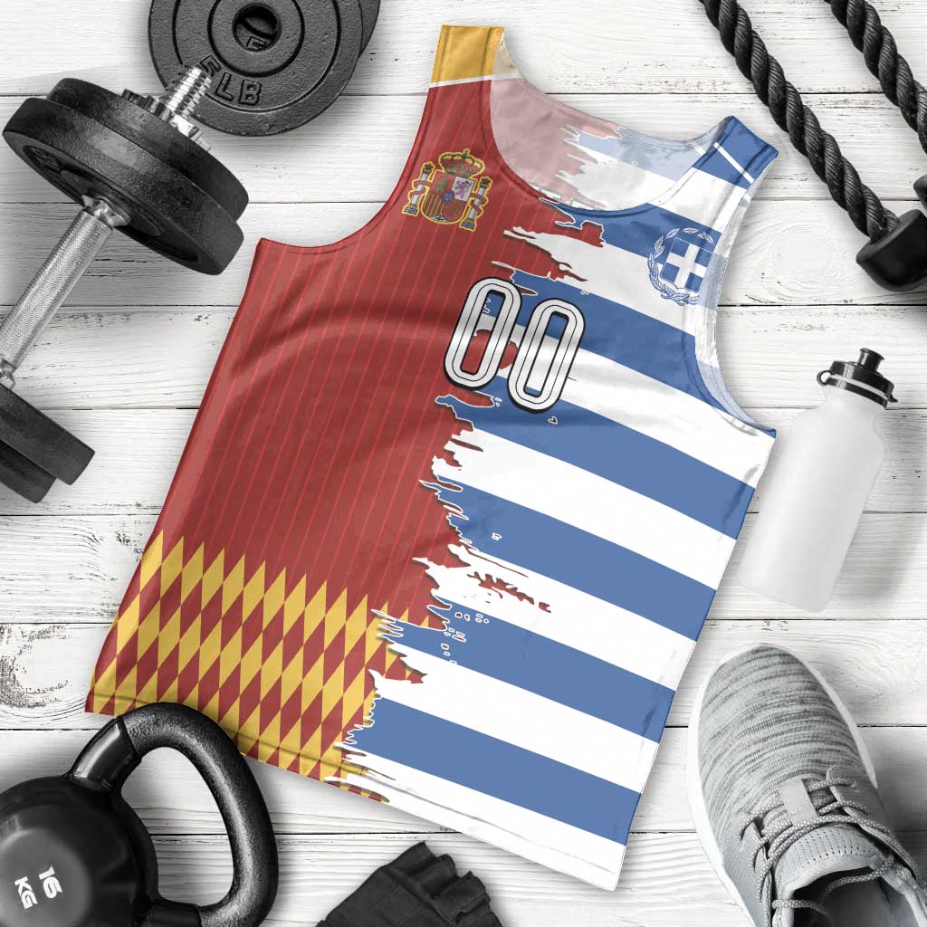 Custom Greece Spain Cultural Half Flag Men Tank Top Scratch Style