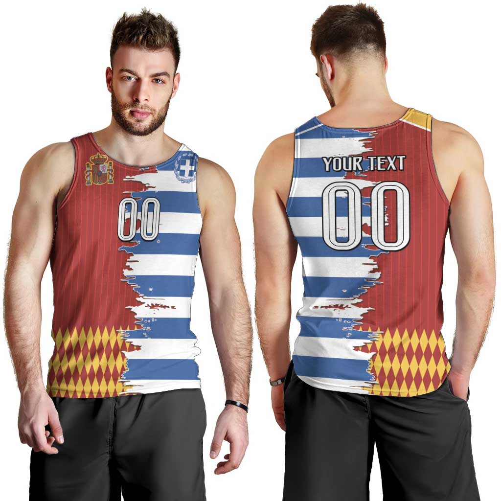 Custom Greece Spain Cultural Half Flag Men Tank Top Scratch Style