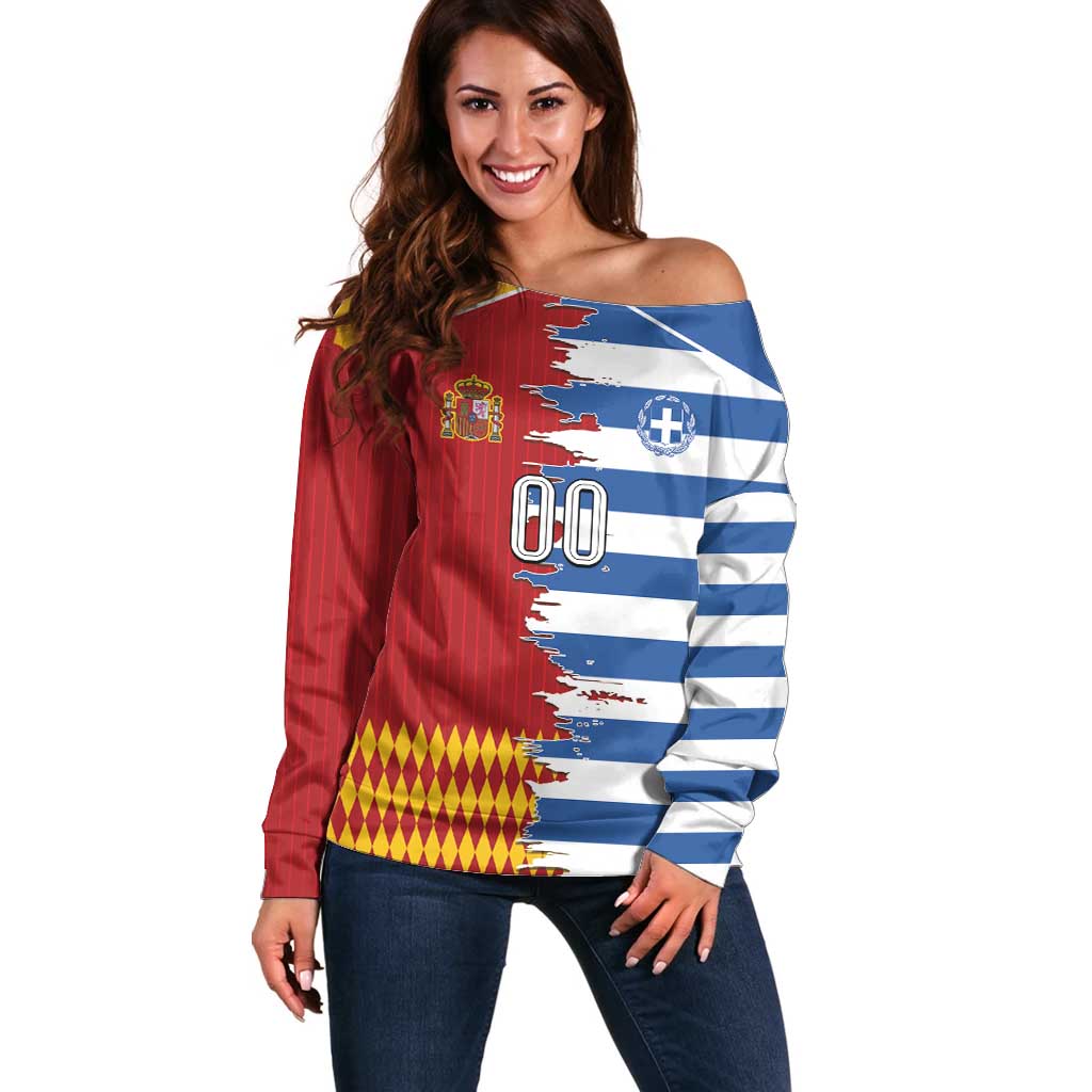 Custom Greece Spain Cultural Half Flag Off Shoulder Sweater Scratch Style