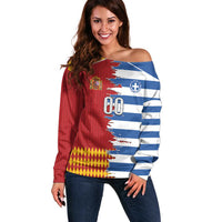 Custom Greece Spain Cultural Half Flag Off Shoulder Sweater Scratch Style
