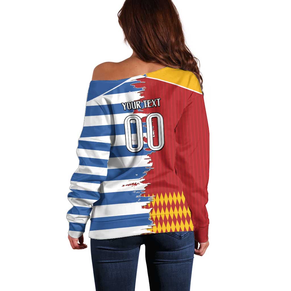 Custom Greece Spain Cultural Half Flag Off Shoulder Sweater Scratch Style