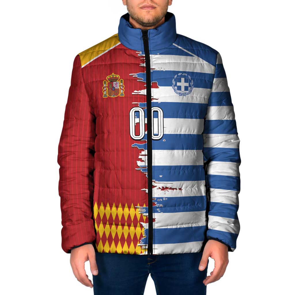 Custom Greece Spain Cultural Half Flag Padded Jacket Scratch Style