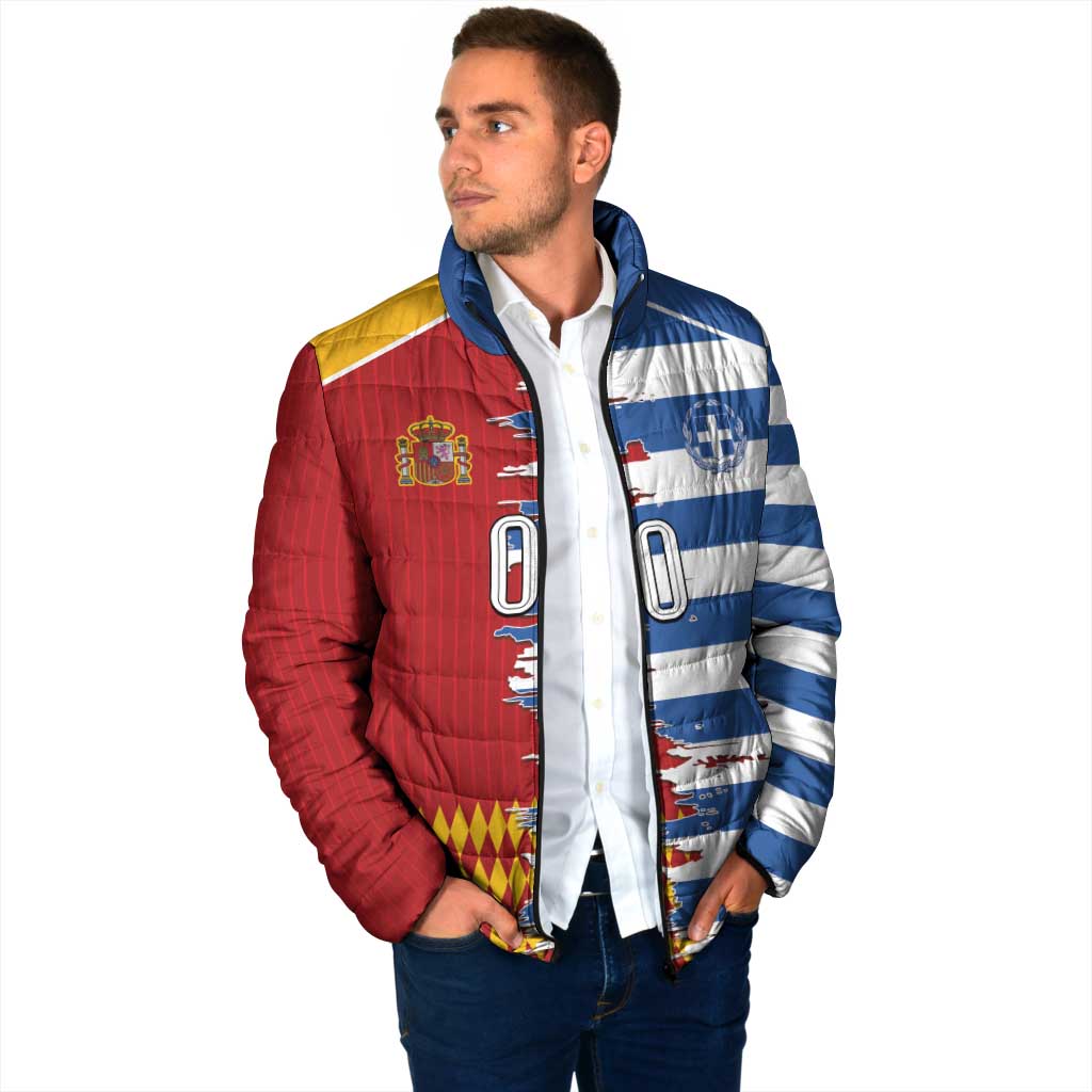 Custom Greece Spain Cultural Half Flag Padded Jacket Scratch Style