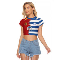 Custom Greece Spain Cultural Half Flag Raglan Cropped T Shirt Scratch Style