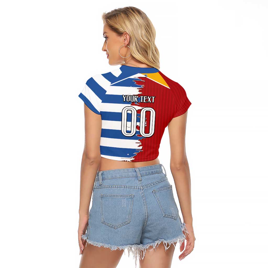Custom Greece Spain Cultural Half Flag Raglan Cropped T Shirt Scratch Style