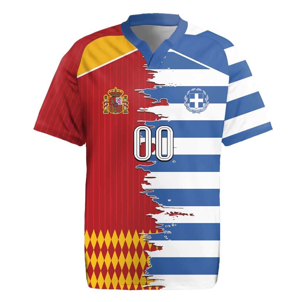 Custom Greece Spain Cultural Half Flag Rugby Jersey Scratch Style