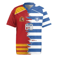 Custom Greece Spain Cultural Half Flag Rugby Jersey Scratch Style