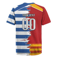 Custom Greece Spain Cultural Half Flag Rugby Jersey Scratch Style