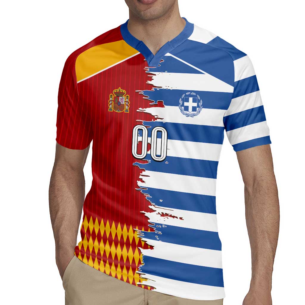 Custom Greece Spain Cultural Half Flag Rugby Jersey Scratch Style