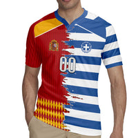 Custom Greece Spain Cultural Half Flag Rugby Jersey Scratch Style