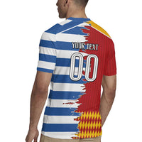 Custom Greece Spain Cultural Half Flag Rugby Jersey Scratch Style