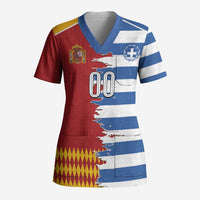 Custom Greece Spain Cultural Half Flag Scrub Top Scratch Style