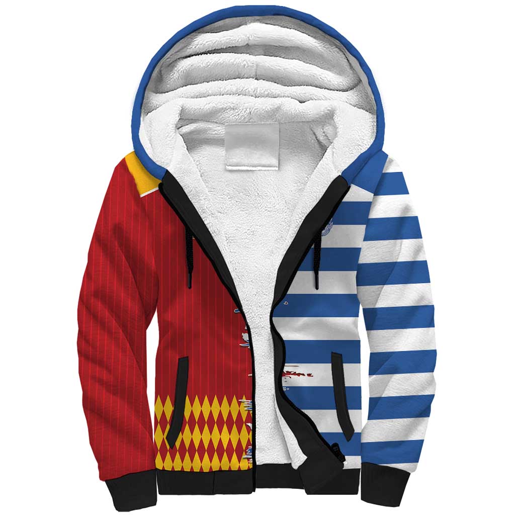 Custom Greece Spain Cultural Half Flag Sherpa Hoodie Scratch Style