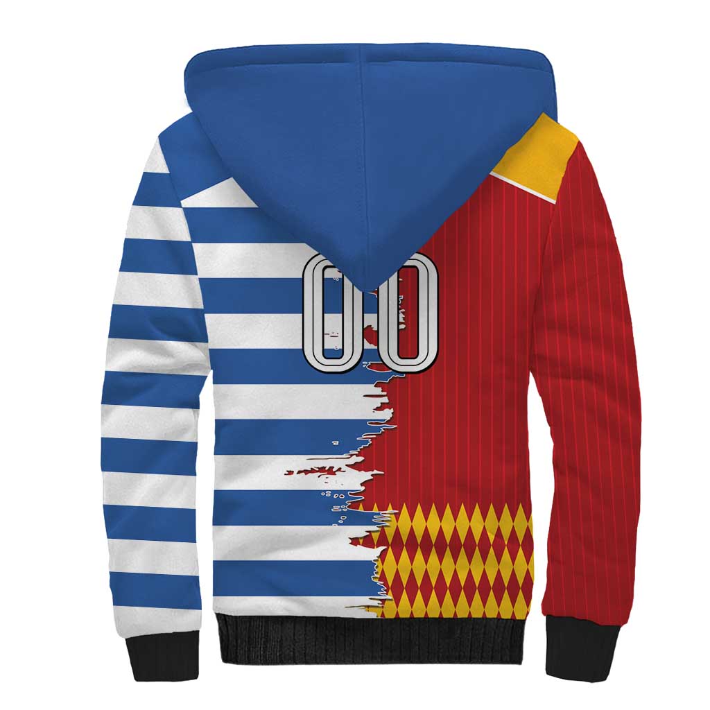 Custom Greece Spain Cultural Half Flag Sherpa Hoodie Scratch Style
