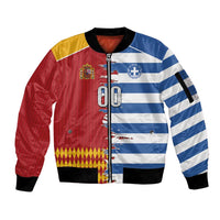 Custom Greece Spain Cultural Half Flag Sleeve Zip Bomber Jacket Scratch Style