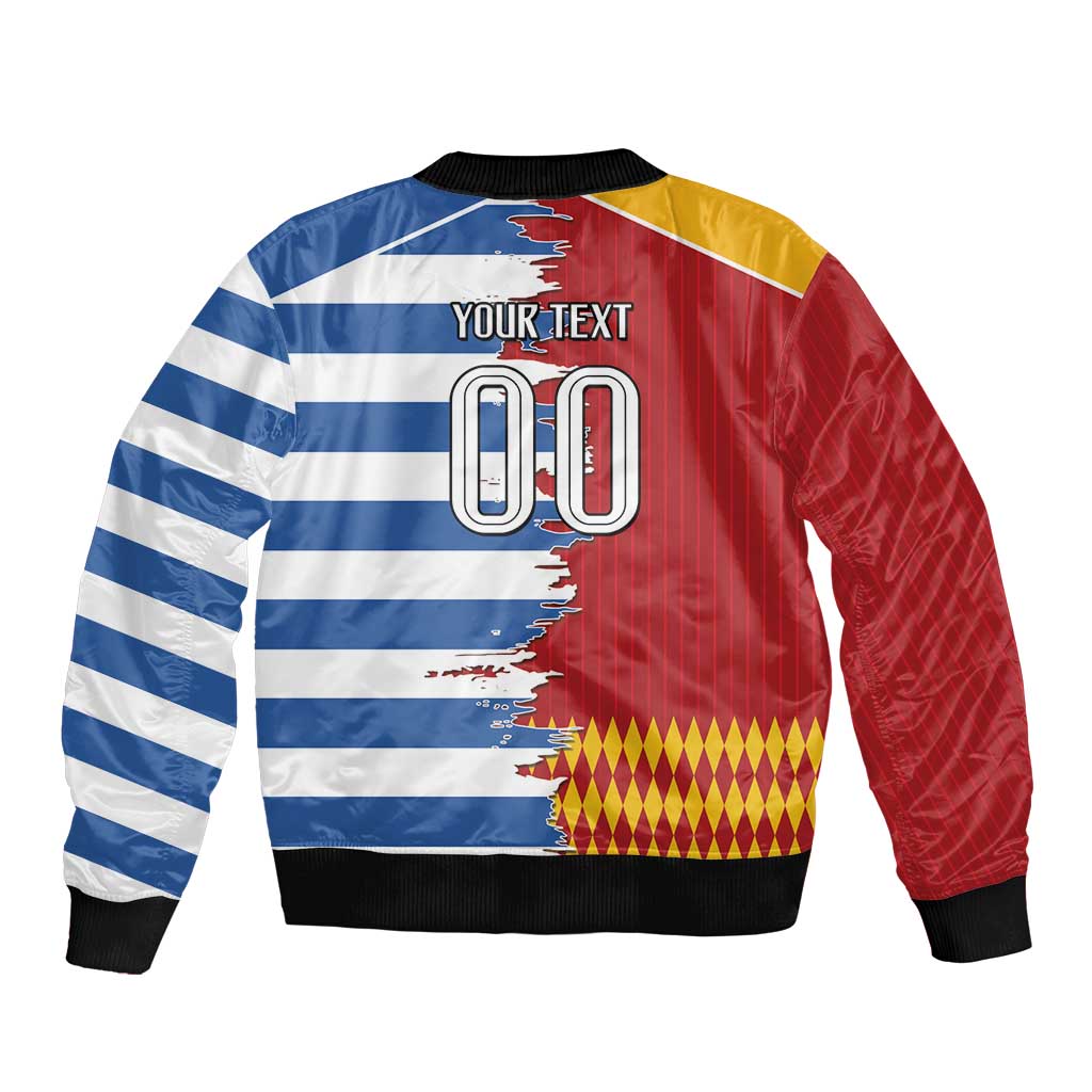 Custom Greece Spain Cultural Half Flag Sleeve Zip Bomber Jacket Scratch Style