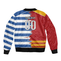 Custom Greece Spain Cultural Half Flag Sleeve Zip Bomber Jacket Scratch Style