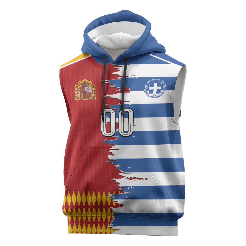 Custom Greece Spain Cultural Half Flag Sleeveless Hoodie Scratch Style