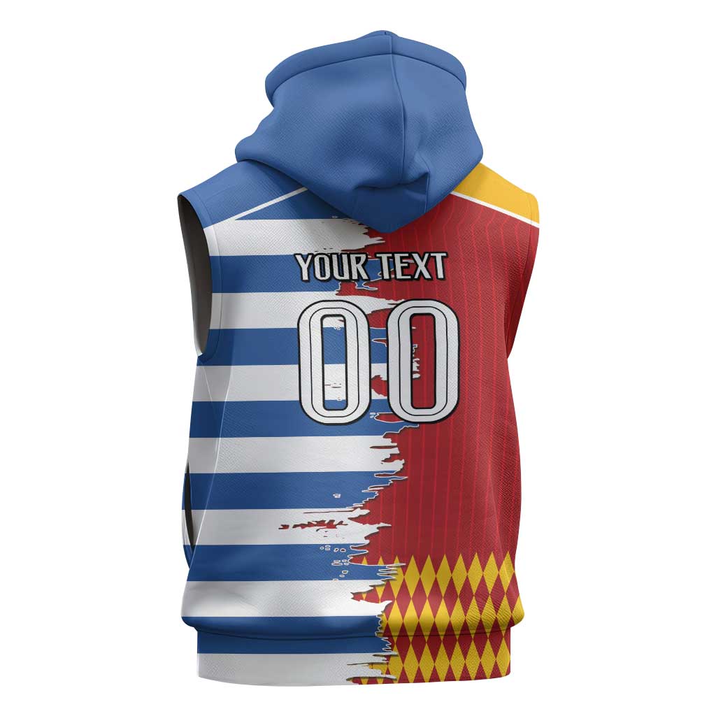 Custom Greece Spain Cultural Half Flag Sleeveless Hoodie Scratch Style