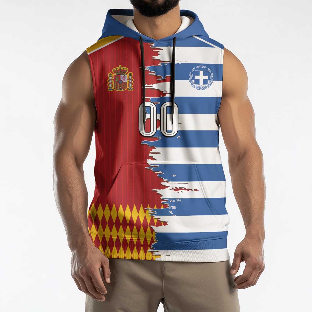 Custom Greece Spain Cultural Half Flag Sleeveless Hoodie Scratch Style