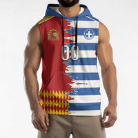 Custom Greece Spain Cultural Half Flag Sleeveless Hoodie Scratch Style