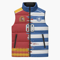 Custom Greece Spain Cultural Half Flag Sleeveless Puffer Jacket Scratch Style