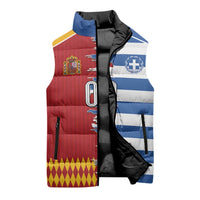 Custom Greece Spain Cultural Half Flag Sleeveless Puffer Jacket Scratch Style