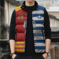 Custom Greece Spain Cultural Half Flag Sleeveless Puffer Jacket Scratch Style